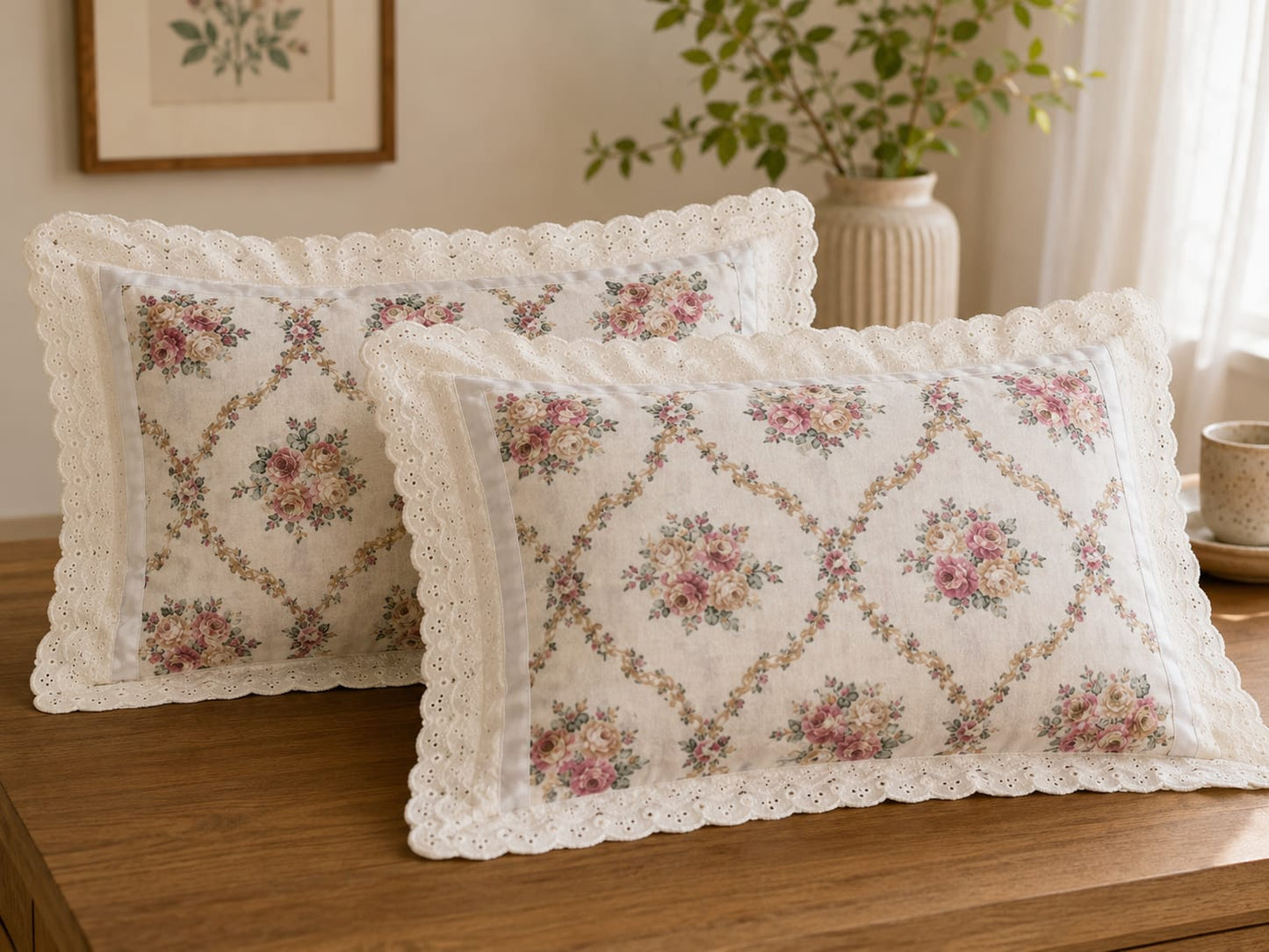 English Rose Lattice - Cotton King Size Bedsheet - ChapaSSyahii