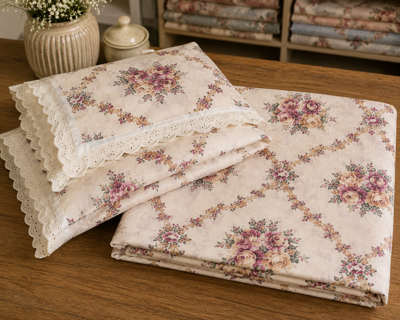 English Rose Lattice - Cotton King Size Bedsheet - ChapaSSyahii