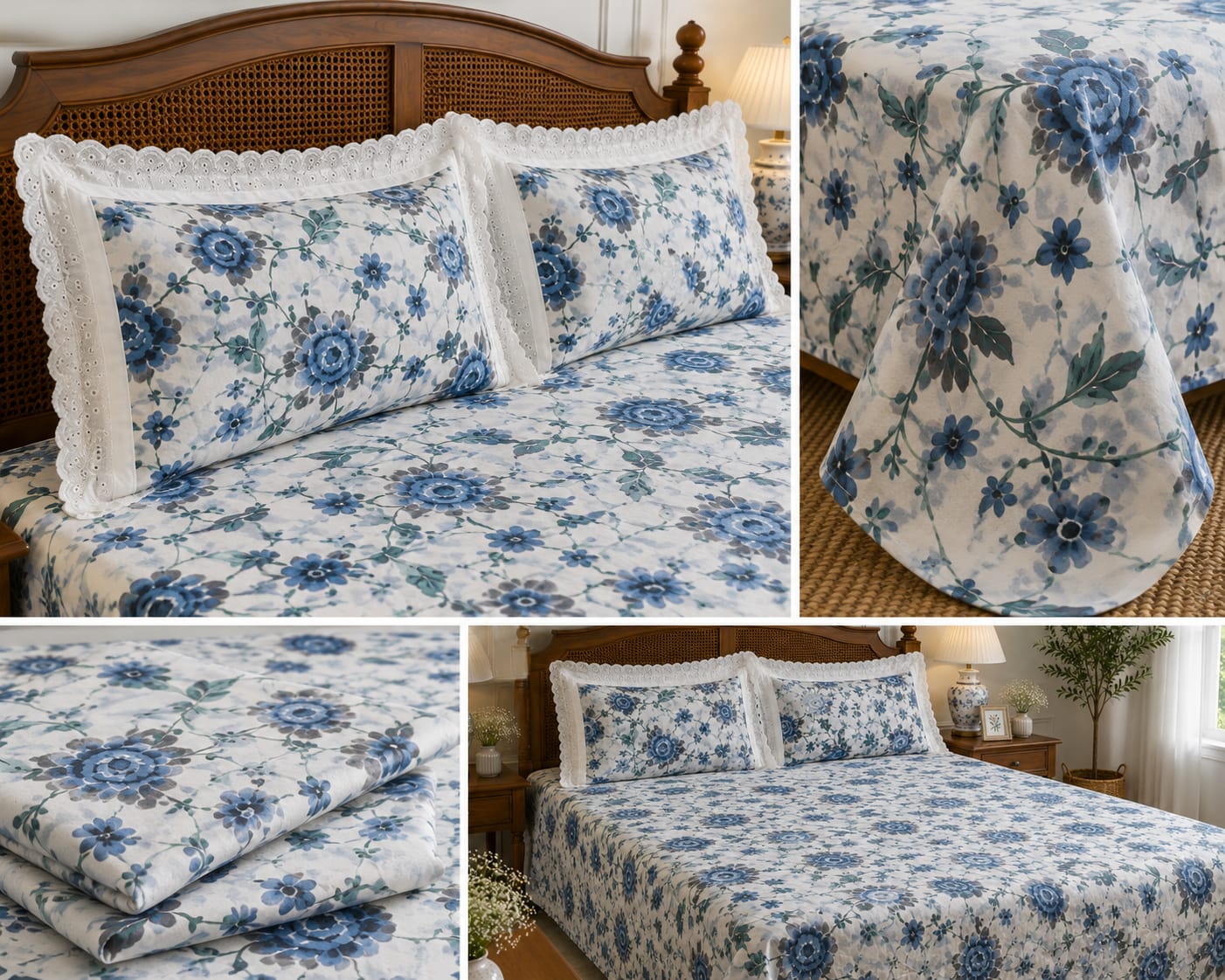 Oxford Blue Chintz - Cotton King Size Bedsheet - ChapaSSyahii