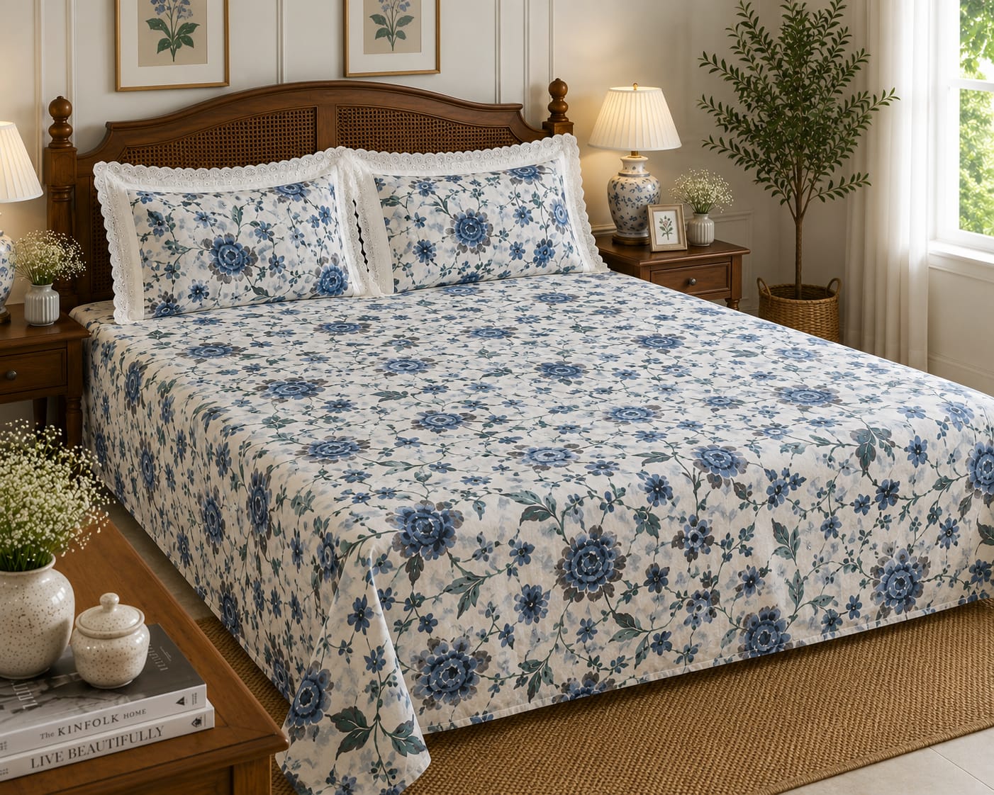 Oxford Blue Chintz - Cotton King Size Bedsheet - ChapaSSyahii