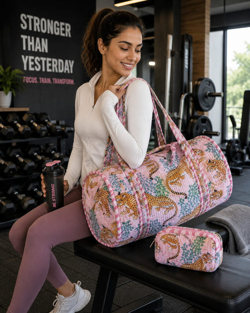 Blush Tiger Quilted Duffle Bag Set