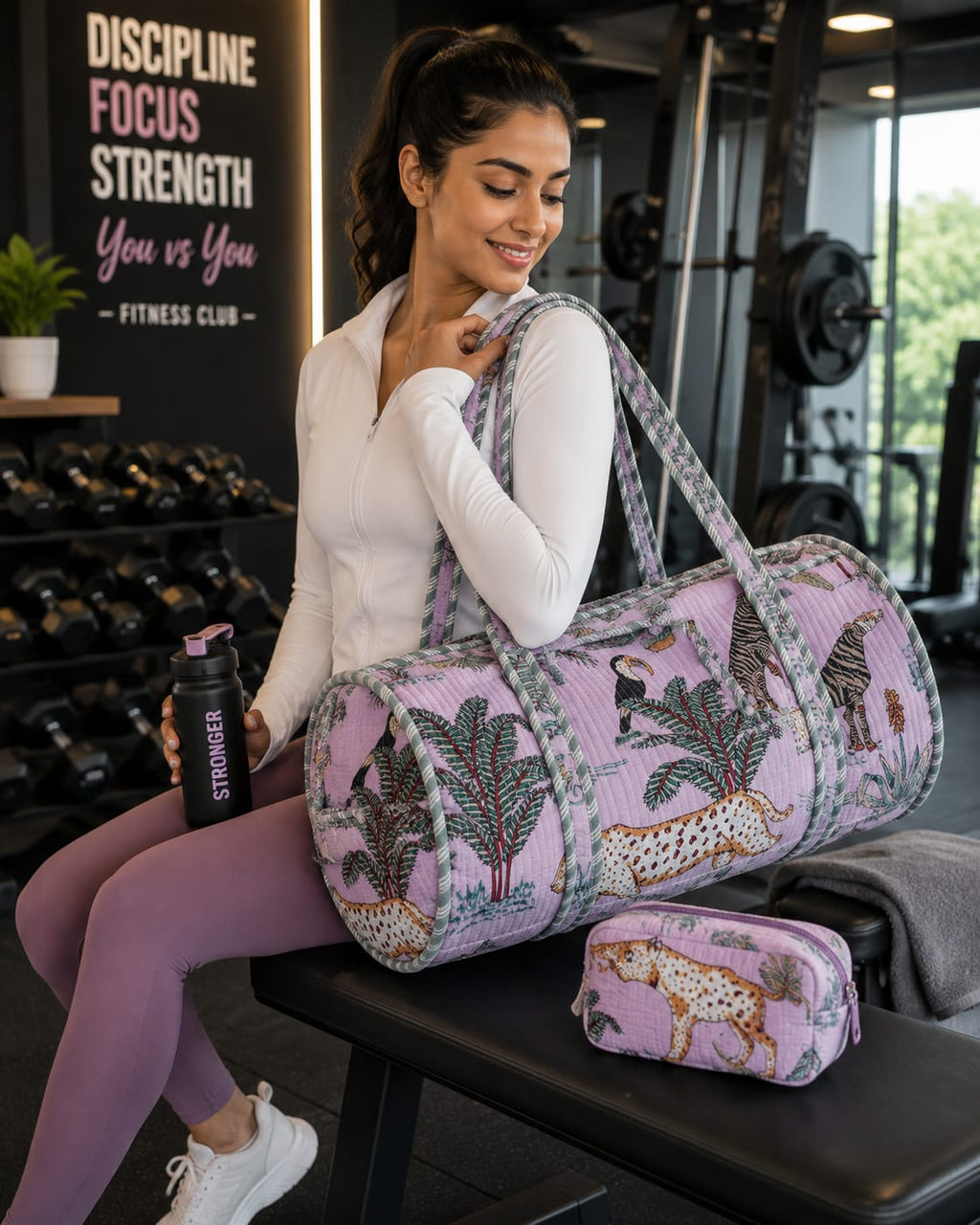Lilac Safari Quilted Duffle Bag Set