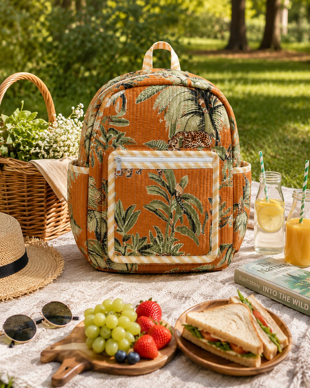 Tropical Multicolor Leopard Handblock Printed Quilted Cotton Kids Backpack