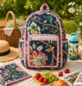 Indigo Floral Bloom Handblock Printed Quilted Cotton Kids Backpack