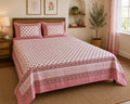 Rose Pink Floral Jaal Cotton King Size Bedsheet Set