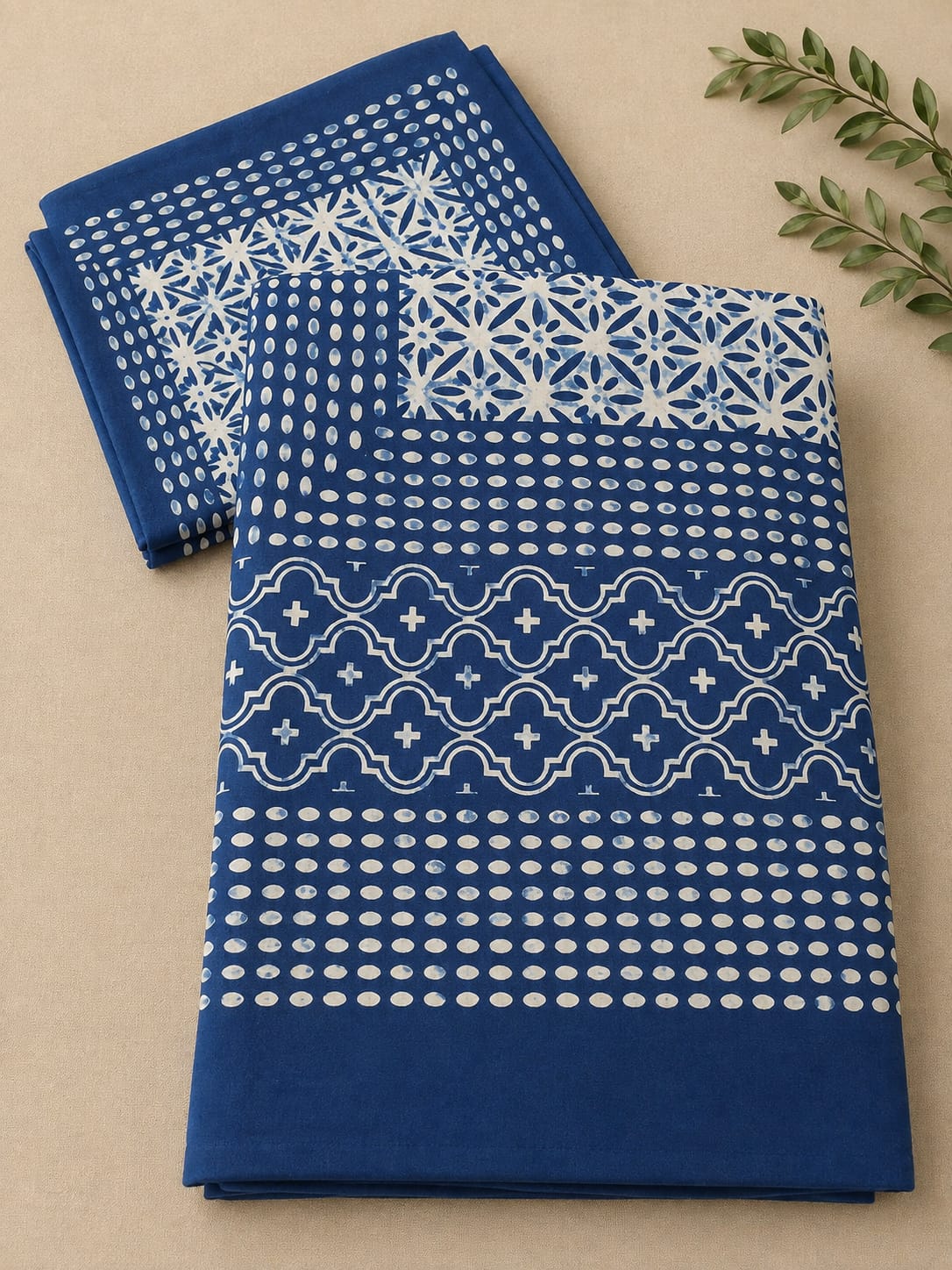 Indigo Blue Geometric Trellis Cotton King Size Bedsheet Set
