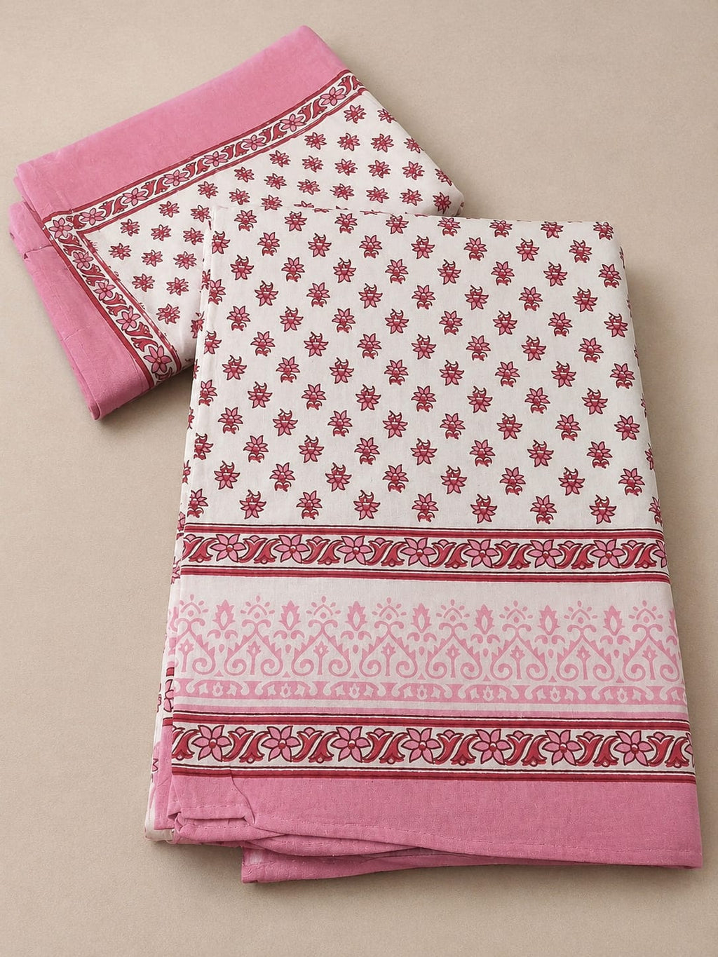 Rose Pink Floral Jaal Cotton King Size Bedsheet Set