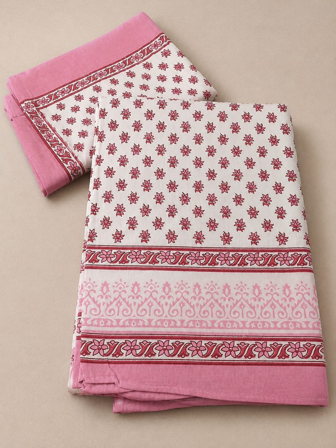 Rose Pink Floral Jaal Cotton King Size Bedsheet Set