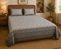 Charcoal Grey Geometric Trellis Cotton King Size Bedsheet Set