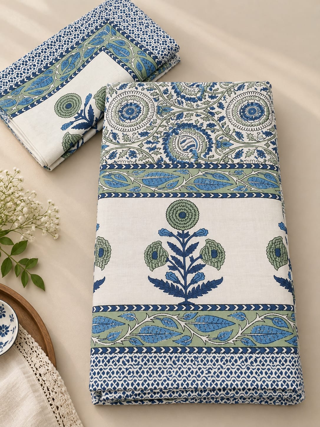 Blue Sunburst Medallion Cotton King Size Bedsheet Set