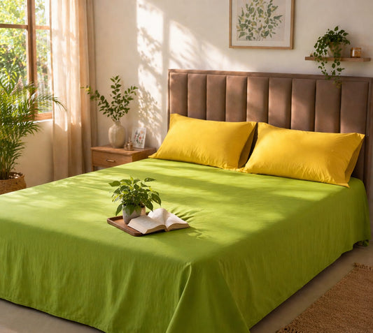 Olive Green Solid Handloom Bedsheet Set