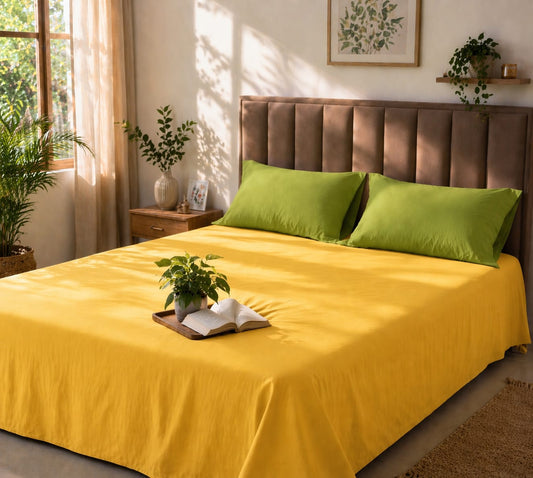 Mustard Yellow Solid Handloom Bedsheet Set