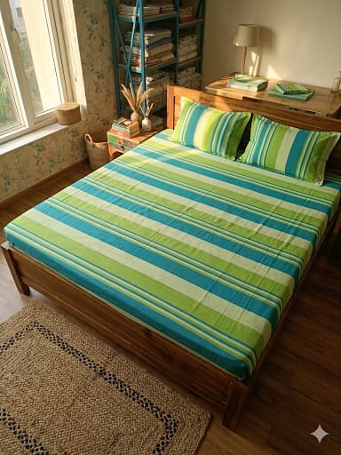 Green Multistripe Handloom Bedsheet Set