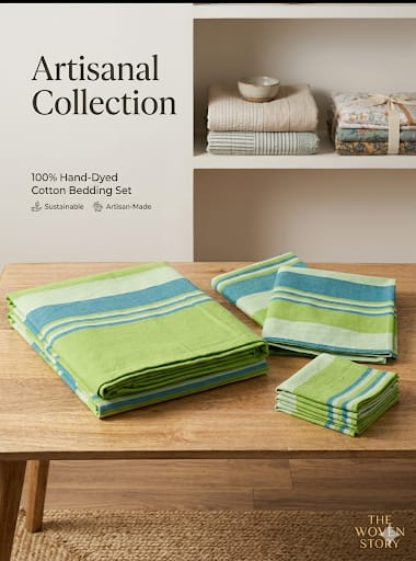 Green Multistripe Handloom Bedsheet Set