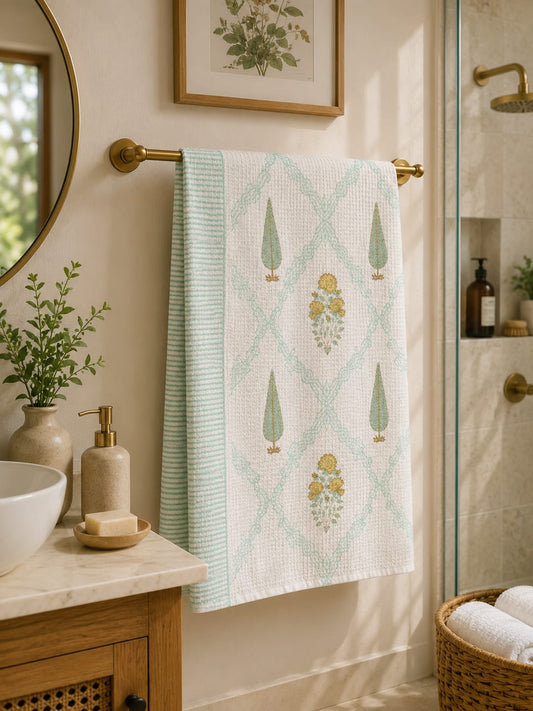 Aqua Lattice Waffle Towel - Bath Towels - ChapaSsyahii
