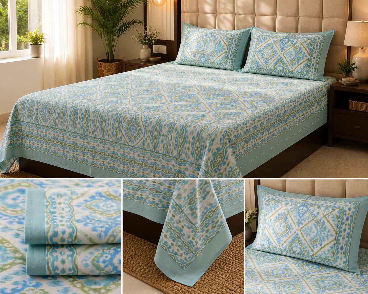 Aqua Olive Ikkat Bedsheet - Bedsheet - ChapaSsyahii