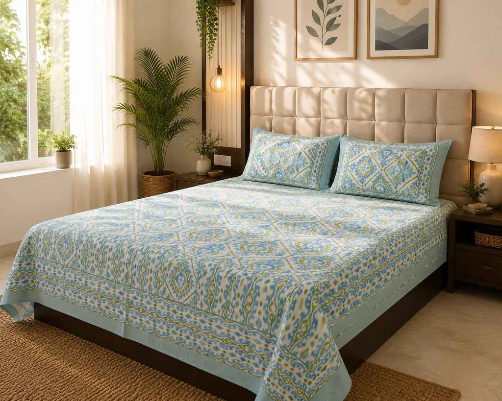 Aqua Olive Ikkat Bedsheet - Bedsheet - ChapaSsyahii