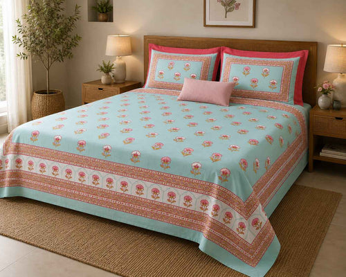 Aqua Petal Charm – Aqua Blue, Soft Pink & White - Bedsheets - ChapaSsyahii