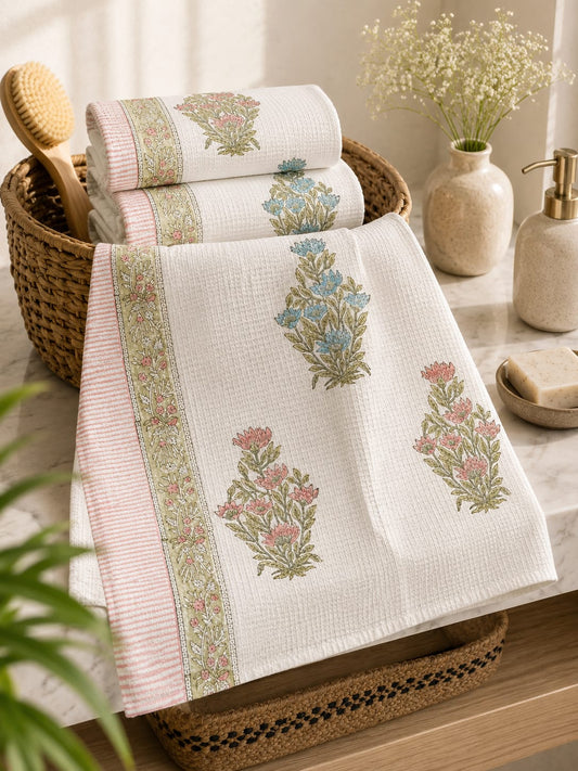Blue Blossom Waffle Towel - Bath Towels - ChapaSsyahii