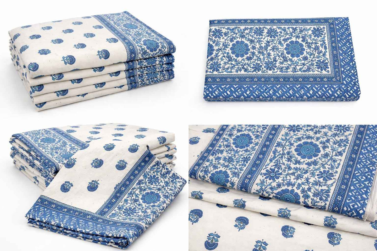 Blue Floral Buti Border - Bedsheet Set - ChapaSsyahii