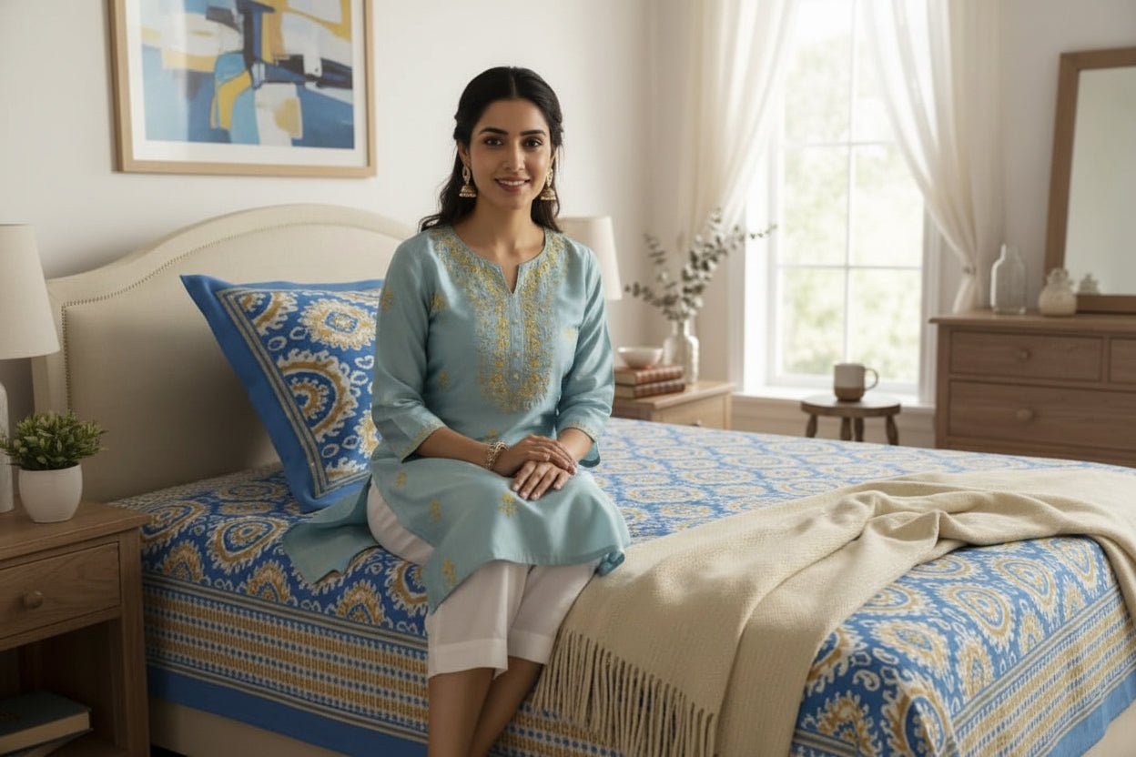 Blue Medallion Ikkat Bedsheet - Bedsheet - ChapaSsyahii