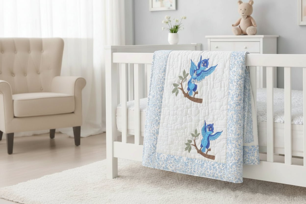 Blue Owl - Sky Blue Floral Border - Comforters - ChapaSsyahii