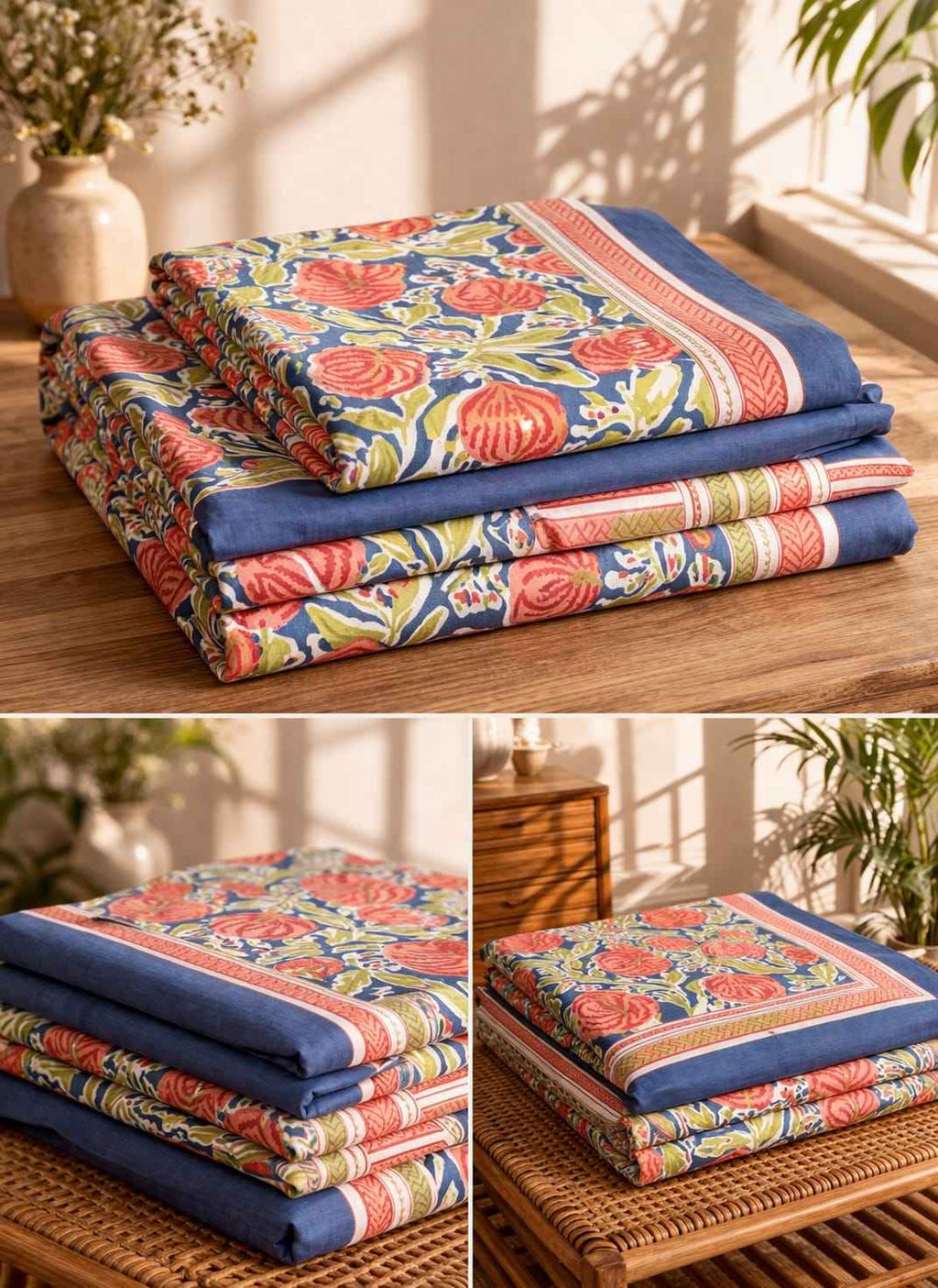 Blue & Red Floral - Bedsheet Set - ChapaSsyahii