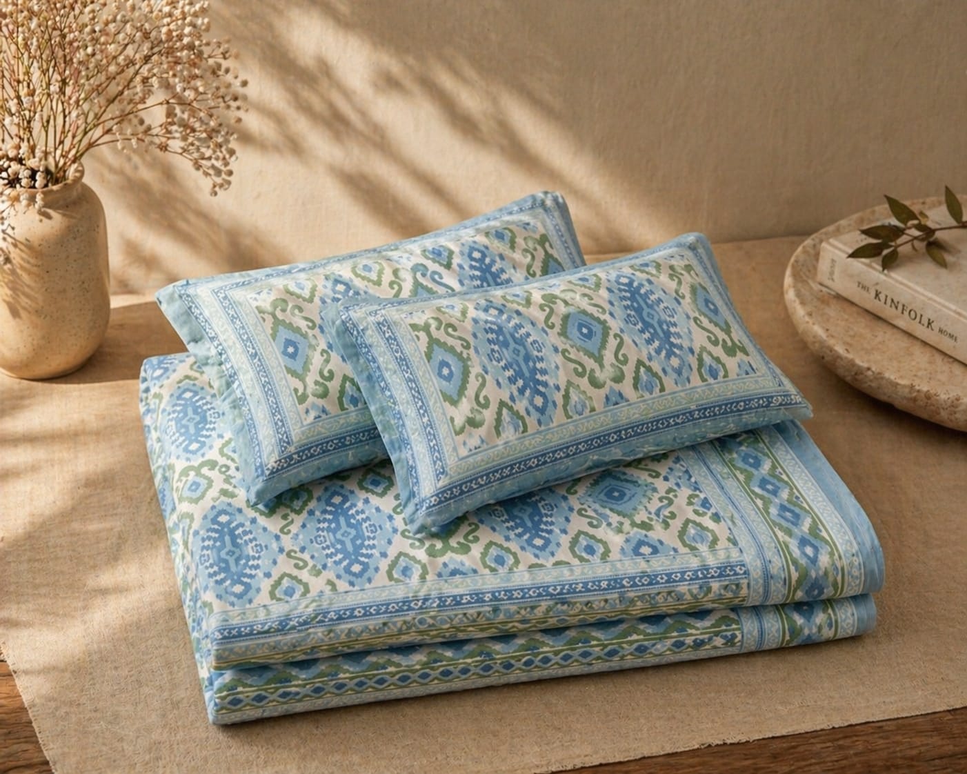 Blue Sage Ikkat Bedsheet - Bedsheet - ChapaSsyahii