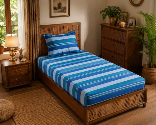Blue Stripe Handloom Single Bedsheet - Single Bedsheet - ChapaSsyahii