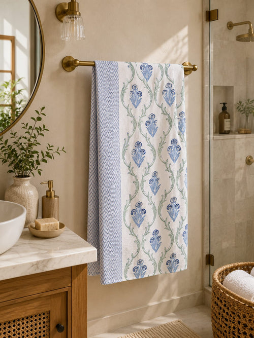 Blue Vine Waffle Towel - Bath Towels - ChapaSsyahii