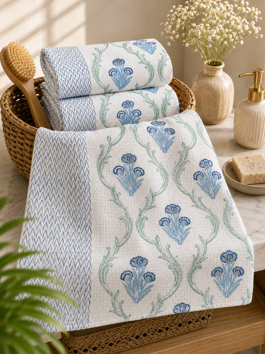 Blue Vine Waffle Towel - Bath Towels - ChapaSsyahii