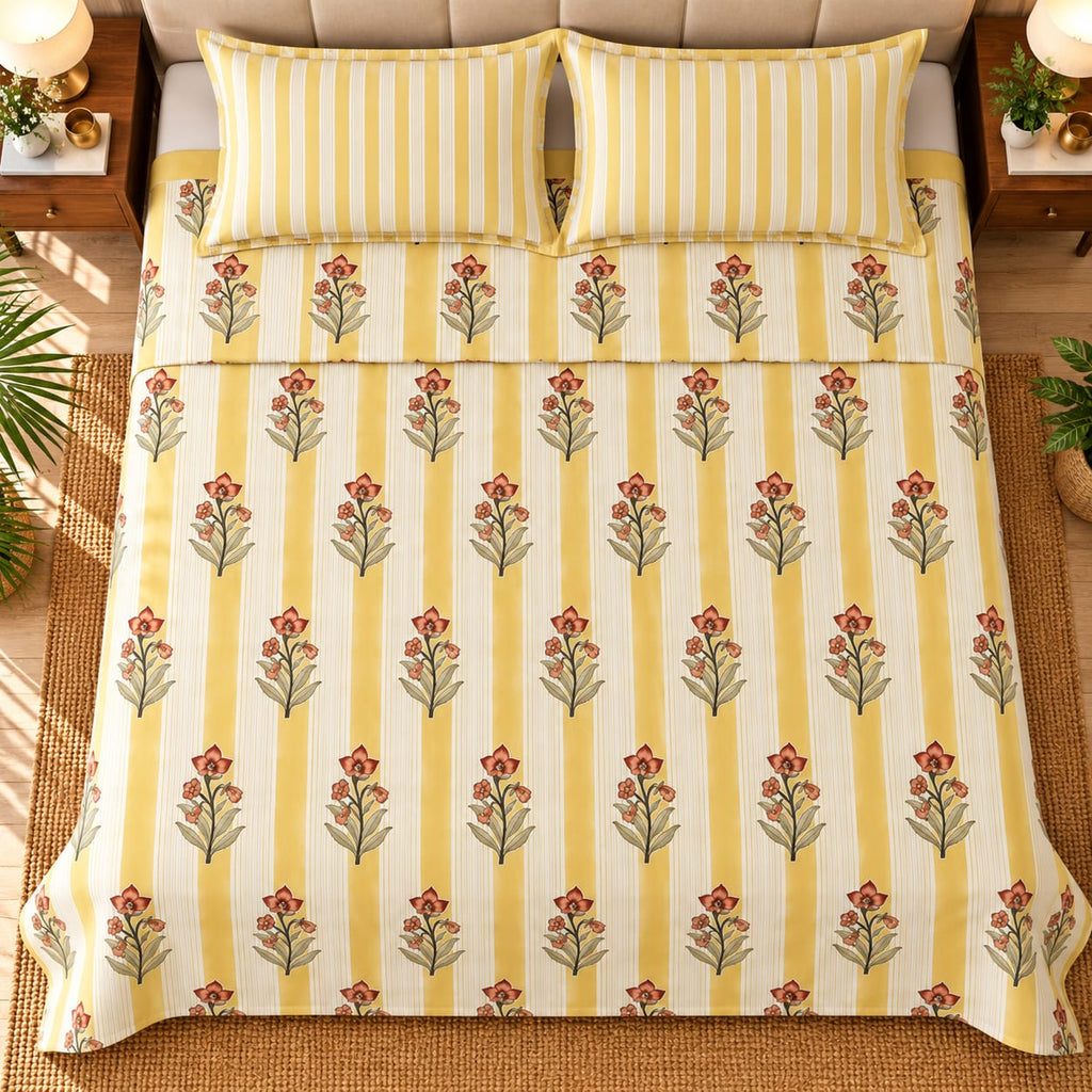 Haldi Rekha Phool Buti 210 TC Cotton Bedsheet by ChapaSSyahii