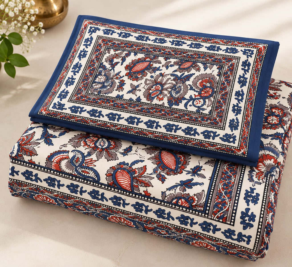 Navy Red Paisley Bloom bedsheet set folded