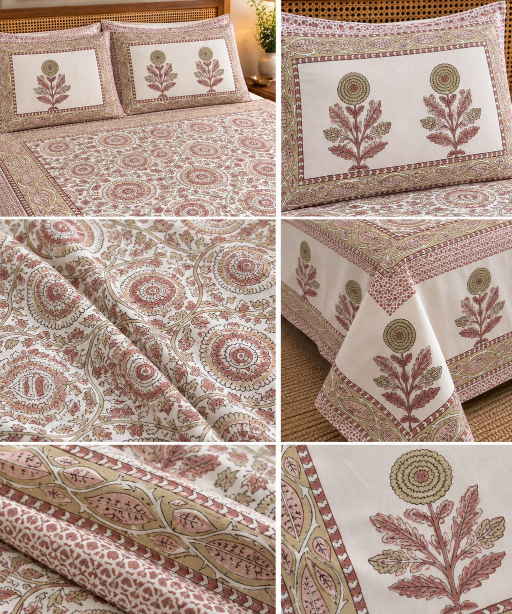 Maroon Sunburst Medallion Cotton King Size Bedsheet Set