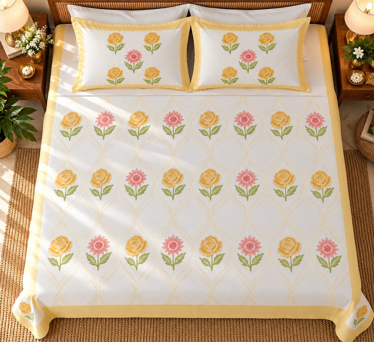 Basanti Gulab Ogee 210 TC Cotton Bedsheet by ChapaSSyahii