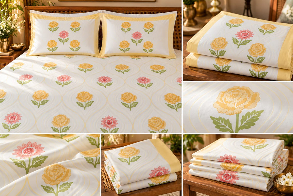Basanti Gulab Ogee 210 TC Cotton Bedsheet by ChapaSSyahii