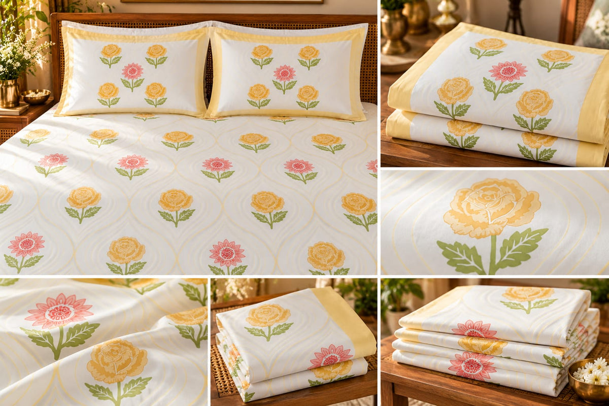 Basanti Gulab Ogee 210 TC Cotton Bedsheet by ChapaSSyahii