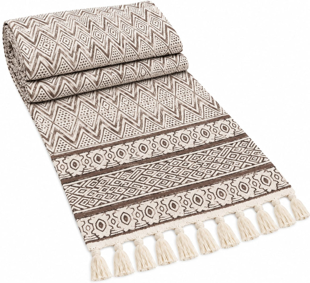 Mocha Aztec Tribal Hand Block Jute Table Runner - Table Runner - ChapaSsyahii