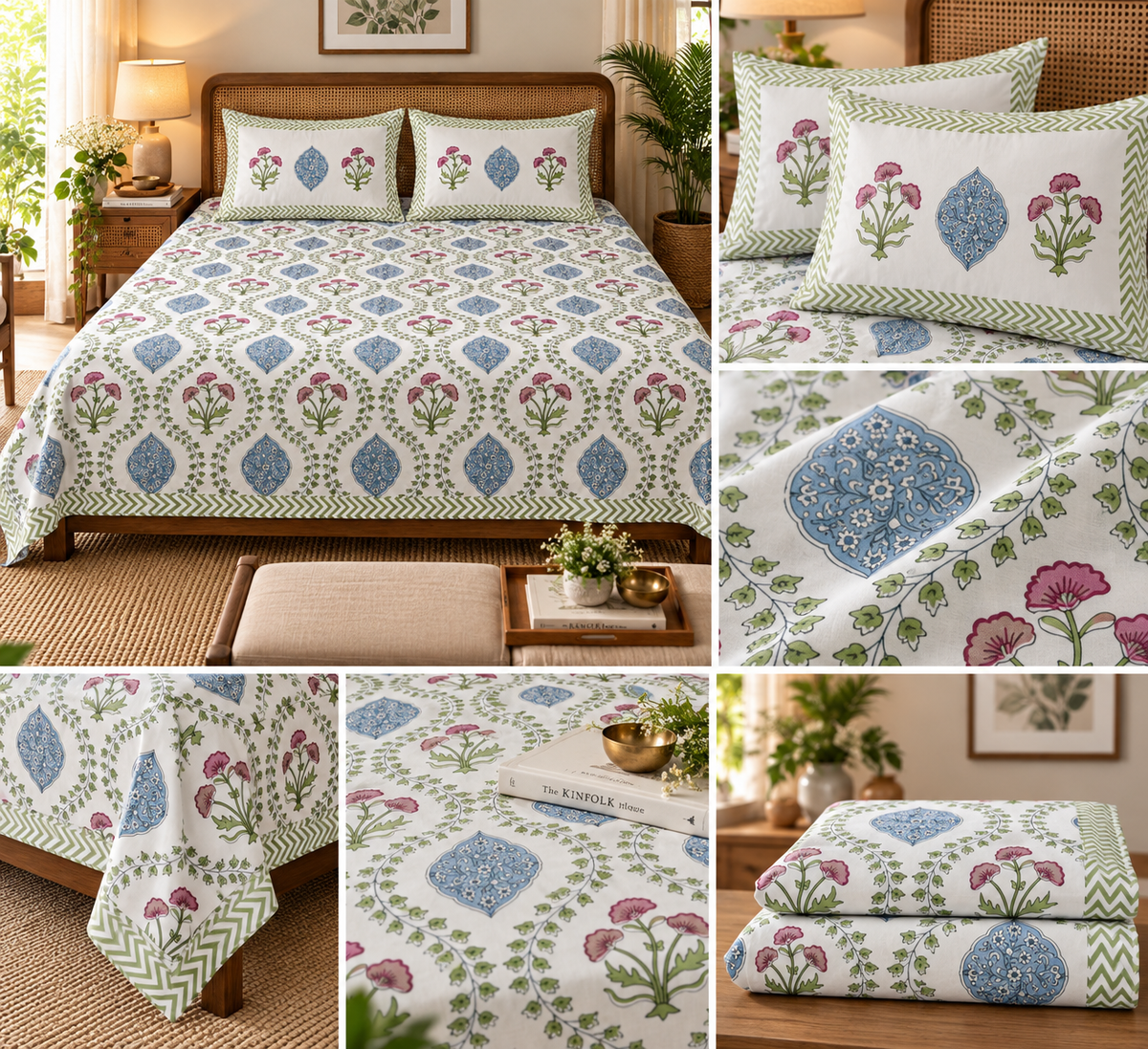 Ivory Pink Carnation Medallion Cotton King Size Bedsheet Set