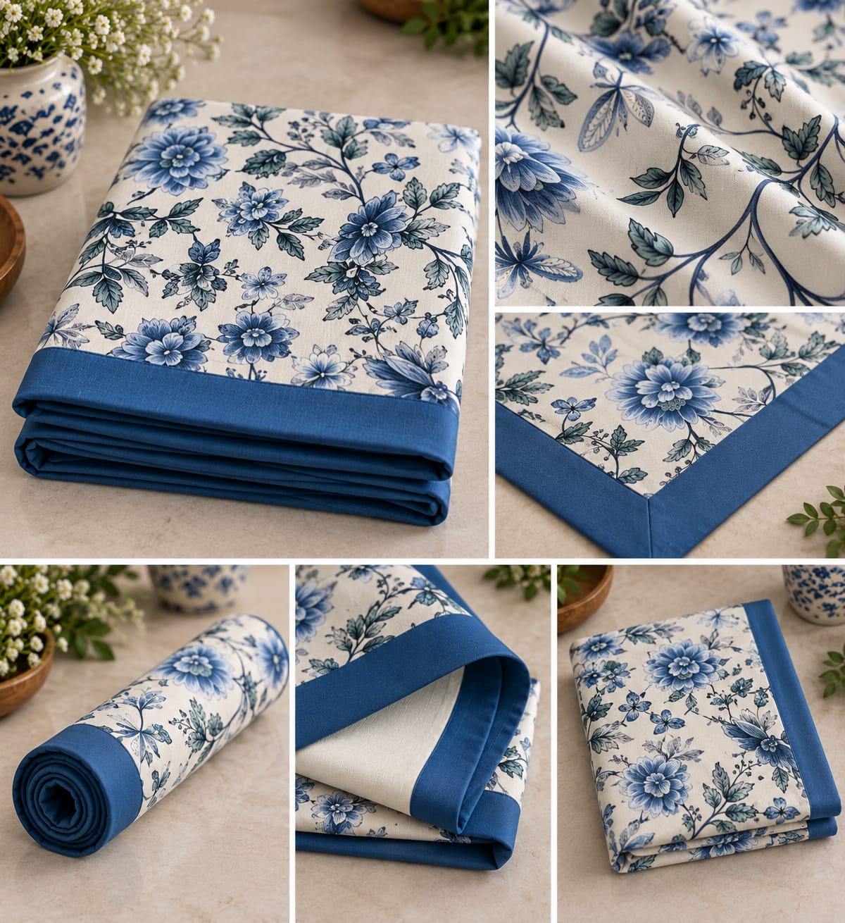 Blue Rose Butterfly table cover detail collage