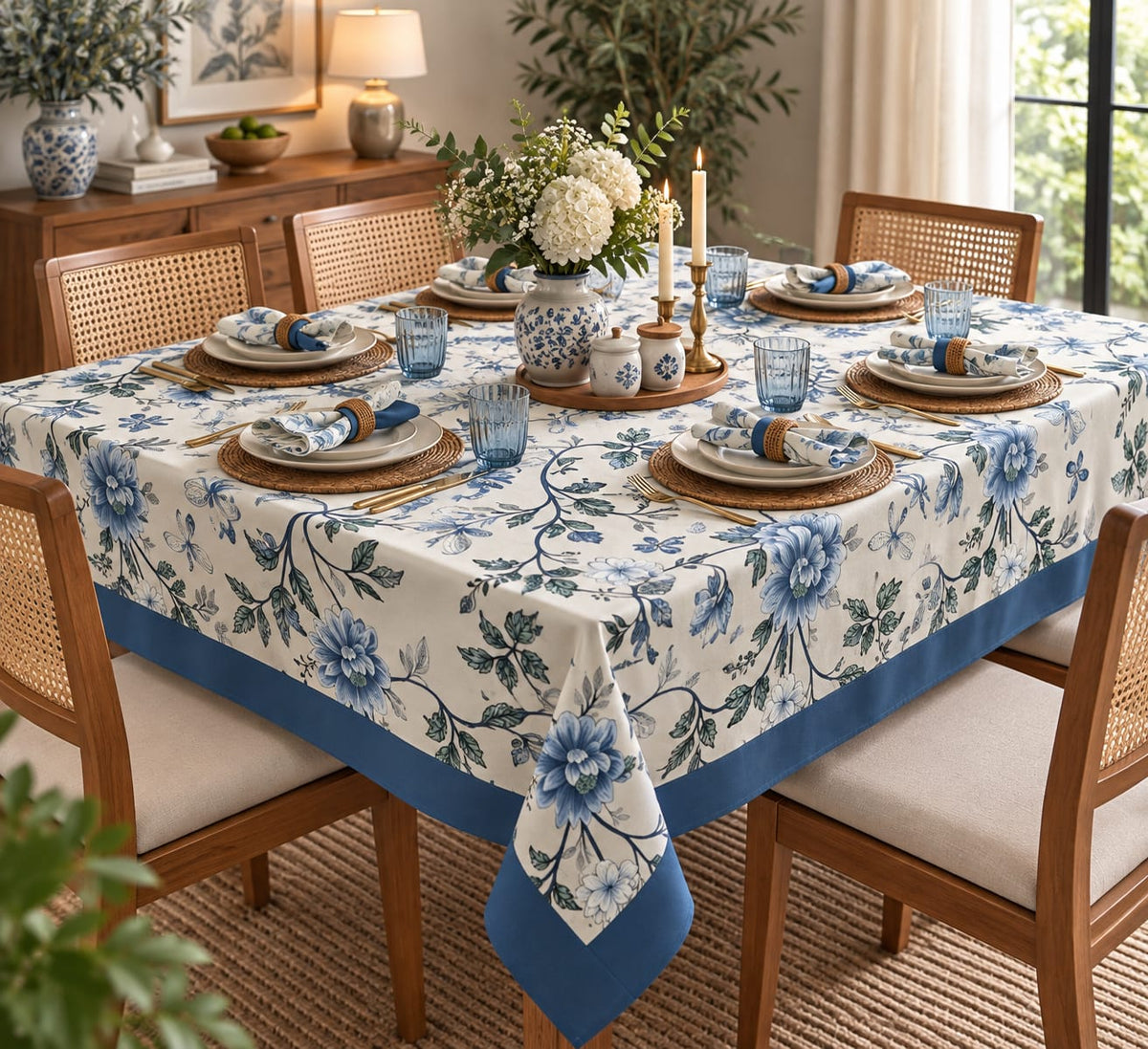 Blue Rose Butterfly table cover detail