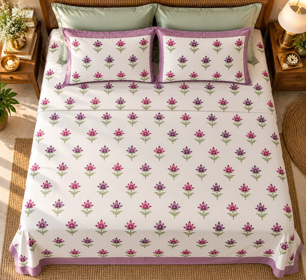 Gulabi Kamal Buti 210 TC Cotton Bedsheet by ChapaSSyahii