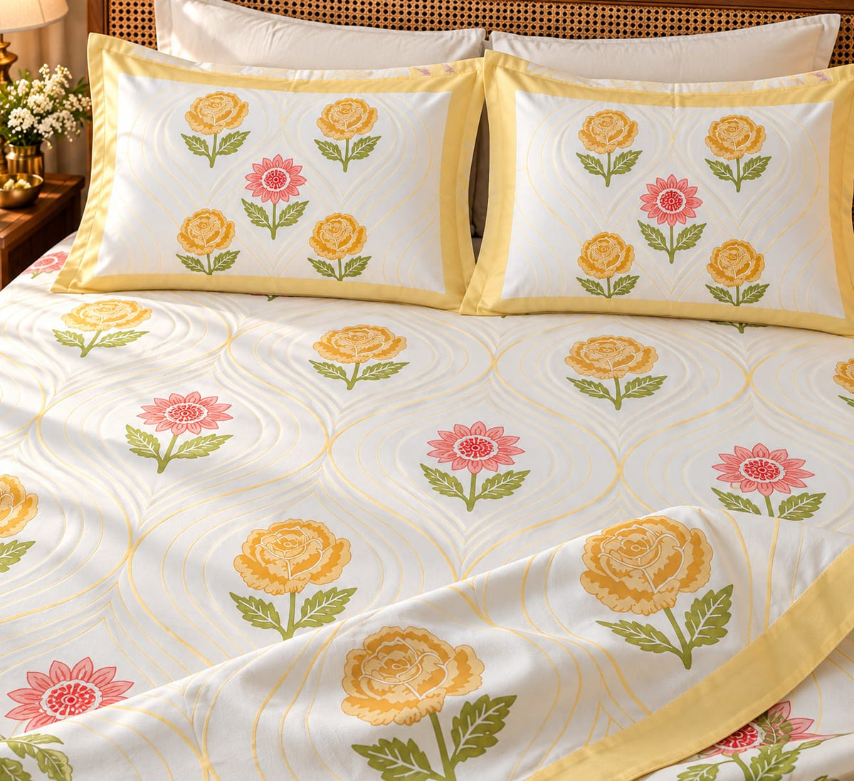 Basanti Gulab Ogee 210 TC Cotton Bedsheet by ChapaSSyahii