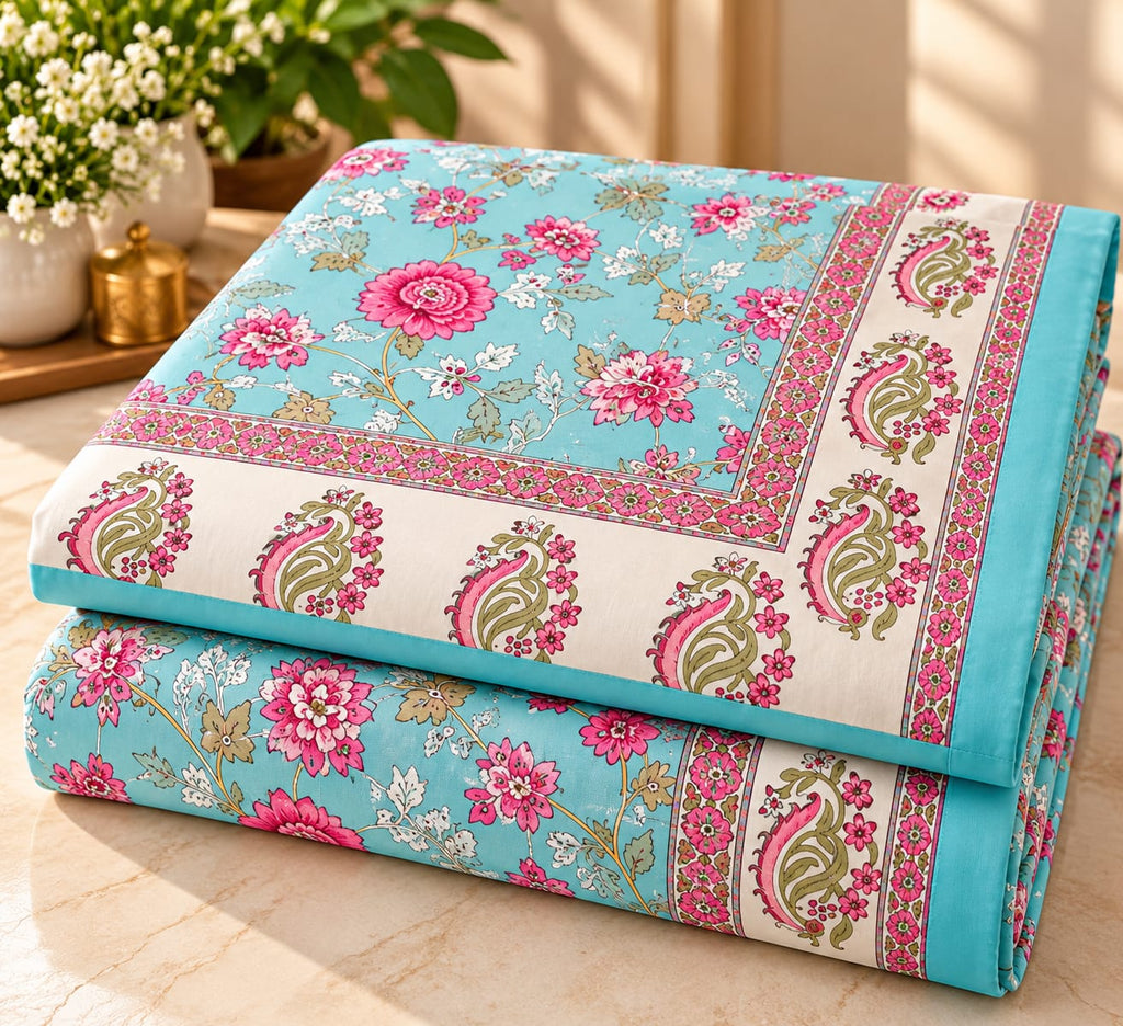 Firozi Gulabi Kairi Jaal 210 TC Cotton Bedsheet by ChapaSSyahii