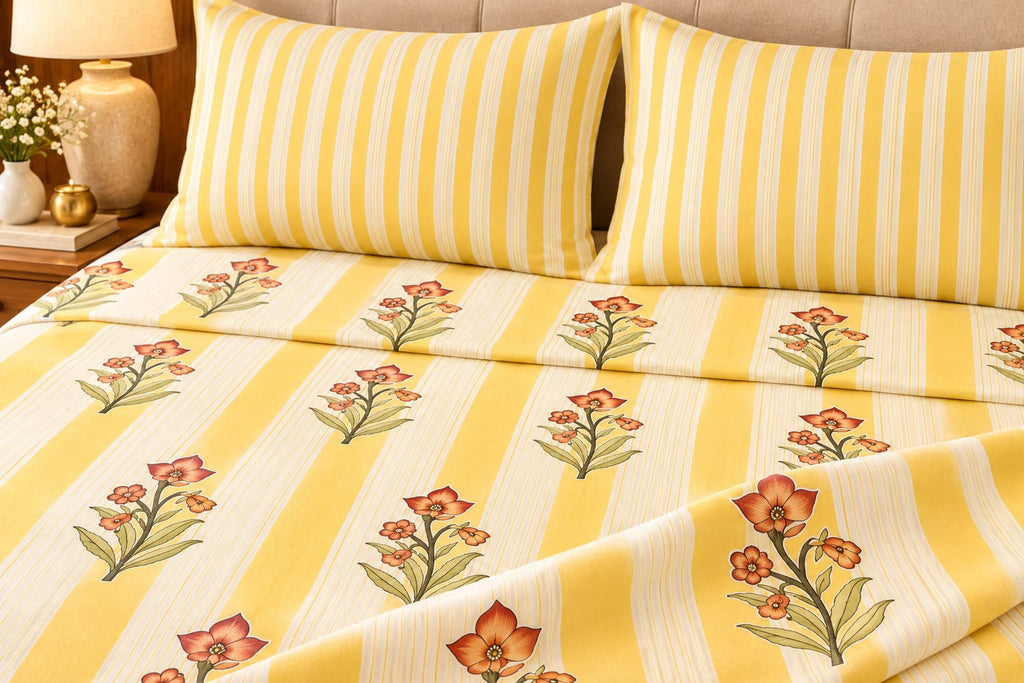 Haldi Rekha Phool Buti 210 TC Cotton Bedsheet by ChapaSSyahii
