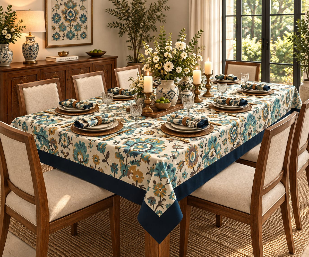 Turquoise Medallion Floral table cover lifestyle