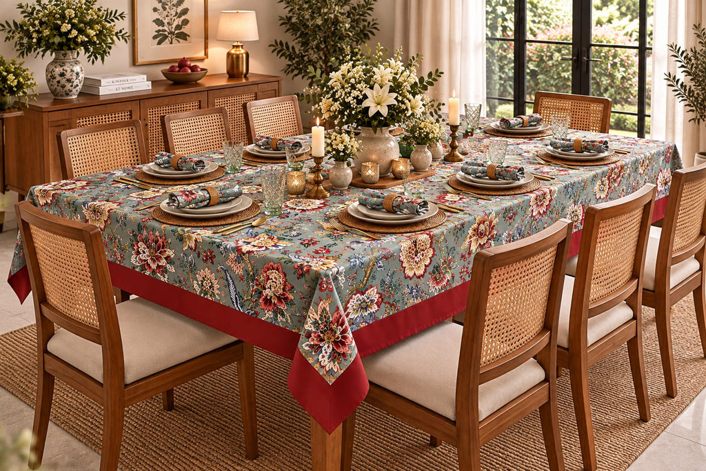 Teal Jacobean Bloom 8 seater table cover