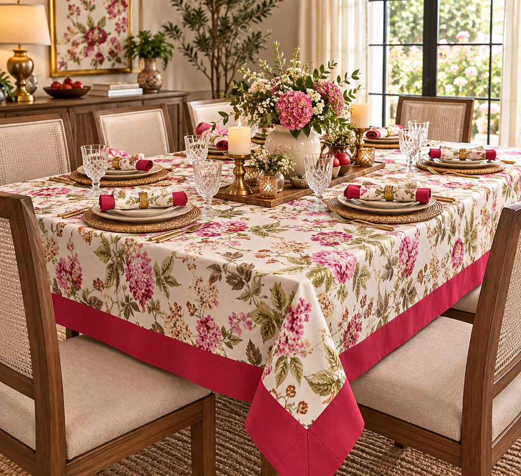 Magenta Hydrangea Bouquet 8 seater table cover