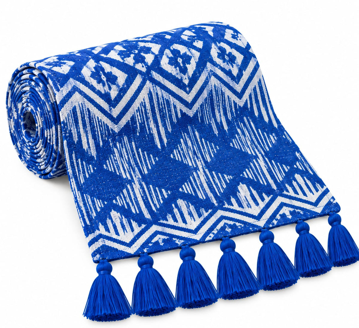 Indigo Shibori Ikat Hand Block Jute Table Runner - Table Runner - ChapaSsyahii