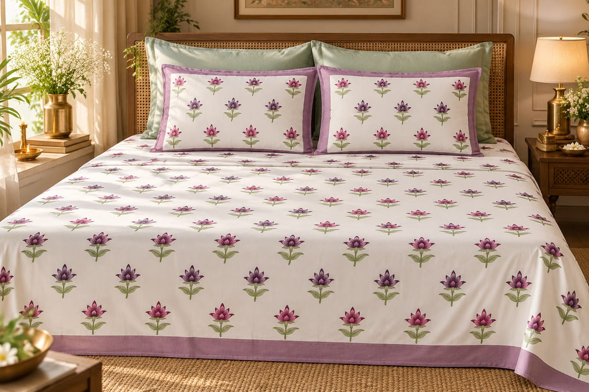 Gulabi Kamal Buti 210 TC Cotton Bedsheet by ChapaSSyahii